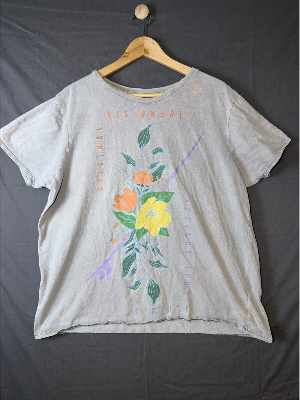 ONeill Visionary Surf Company Floral Graphic Tee Shirt Large Gray